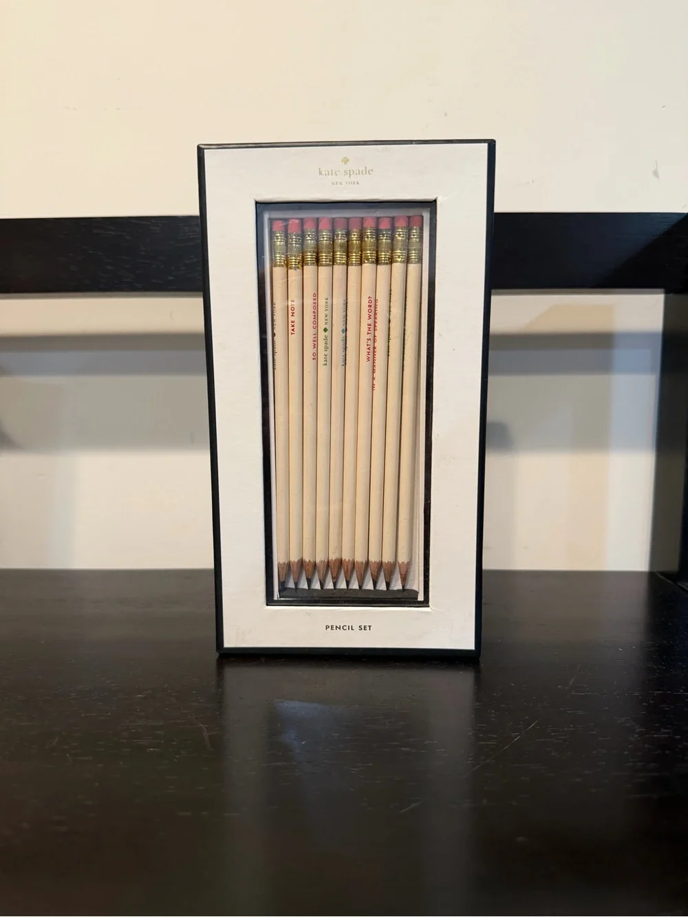 Kate Spade What’s the Word Pencil Set 10 pencils and Desktop Eraser